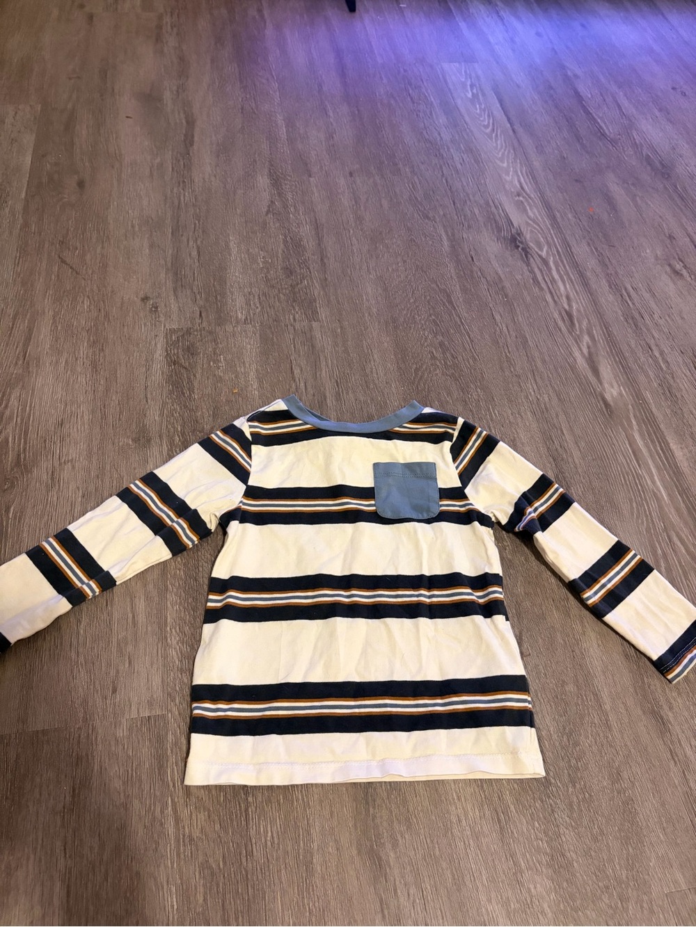 Tommy Bahama Cream, Navy & Gold Striped Long Sleeve Pocket Tee